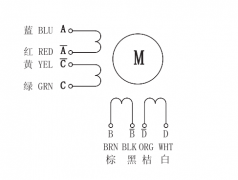 57兩相步進(jìn)電機(jī)實物接線圖、電機(jī)尺寸圖